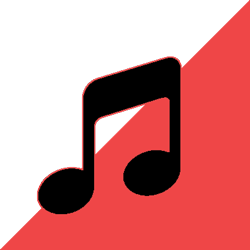 A music note with red background